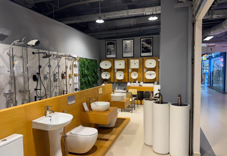 Freestanding column basins, pedestal basins and wall hung WCs at the Elite Aqua showroom
